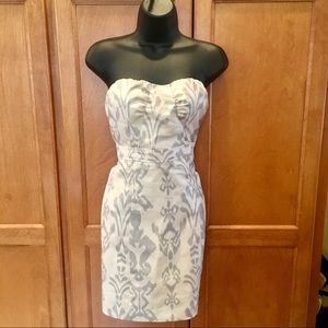 Strapless, ikat-print dress, tag still on